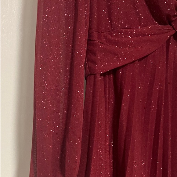 Maison Tara Burgundy Long Sleeve Dress with Sparkle - Picture 4 of 7
